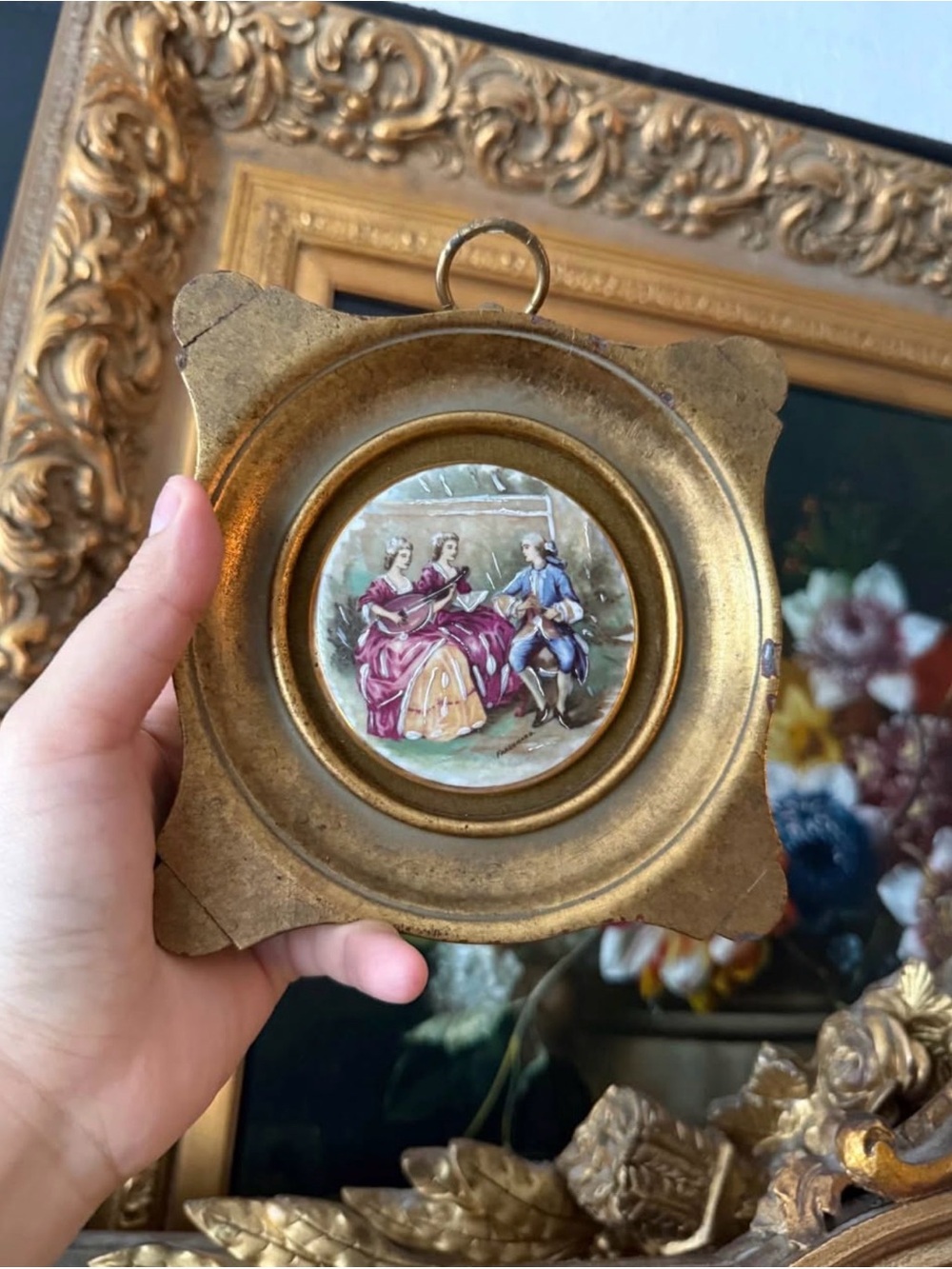 Vintage Sungott Colonial Porcelain Hand Enameled Painting